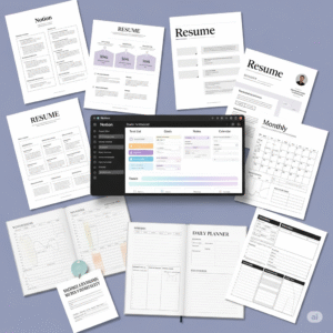 Notion templates, resume formats, printable planners
